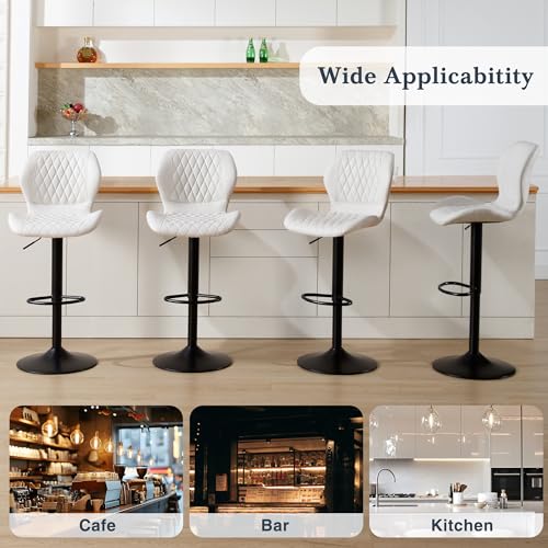 Image of Bar Stools Set of 3, Modern Swivel Counter Height Barstools for Kitchen Island Chairs, Adjustable Fabric Bar Stools with Back for Kitchen Counter Bar, Beige