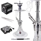 amy deluxe  Amy Deluxe Shisha Set »SS20.02« [4 Anschlüsse] Alu Mundstück Schlauch, Stein Kopf, Kohleanzünder, Diffusor, Zange und Kohle - Edelstahl Shisha - (Transparent)