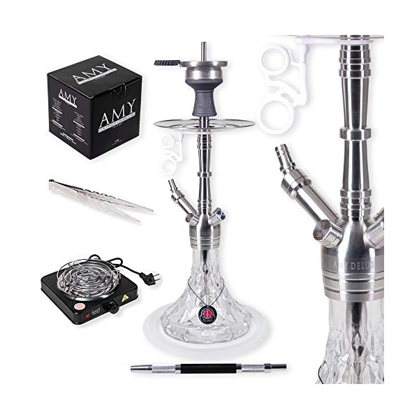 Amy Deluxe Shisha Set »SS20.02« [4 Anschlüsse] Alu Mundstück Schlauch, Stein Kopf, Kohleanzünder, Diffusor, Zange und…