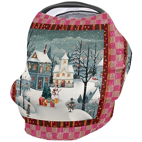 Nursing Cover for Breastfeeding Scarf, Christmas Tree Branch Snowman Pink Plaid Snow Baby Car Covers Super Soft Multi Use for Canopy Shopping Cart Cover Blanket Stroller Cover