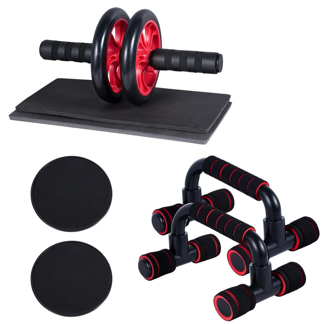 Bauchmuskel-Set mit Push-Up, Core Sliders & Knieschützern für Bauch- und Ganzkörpertraining