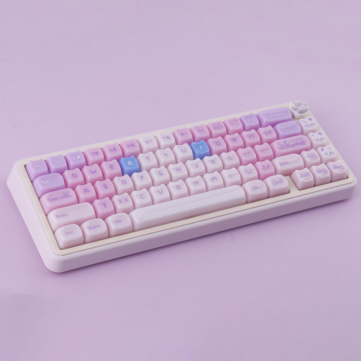 Ceramic Jade Purple Cat Keycaps, 148 Keys Translucent Creamy Jelly Cute Keycaps Mao Profile Custom Keycap for Cherry Gateron MX Swithes Mechanical Keyboards