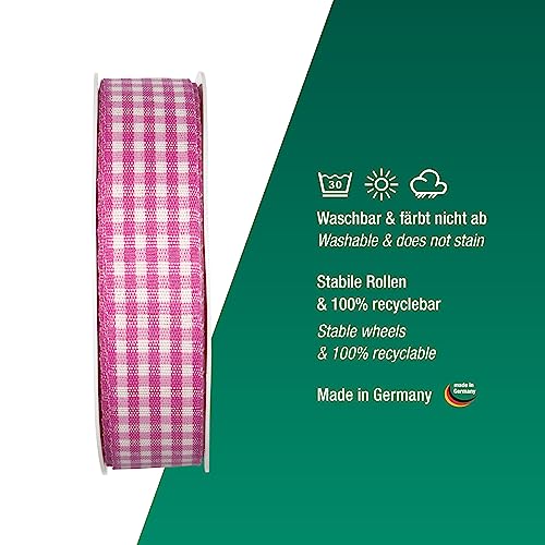 Halbach Seidenbänder Vichy Checked Ribbon, polyester, Pink, 25 mm - Image 3