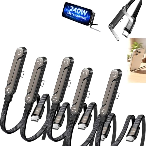 Image of Invisible Holder Charger Cable with Stand,Type-C to Type-C,240W PD Fast Charging Cable with 360 Adjustable Metal Stand,2 in 1 Invisible Holder Charger Cable with Stand for Desk, Gaming (3PC) (5) | 2-in-1 Fast Charging Cord & Phone Stand for Gaming, Car Travel, Compatible with iPhone Samsung Type-C Charging Cable