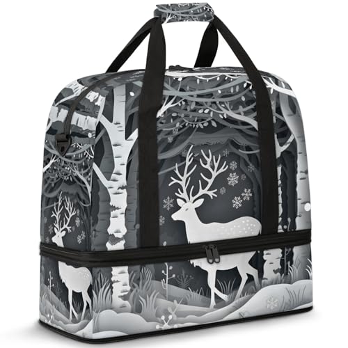 Large Weekender Overnight Bags Animal Snow Deer Travel Duffel Bag for Women Men Gym Bag With Shoe Compartment Foldie Travel Tote Bag Carry On Personal Item Bag for Travel Gym Sports