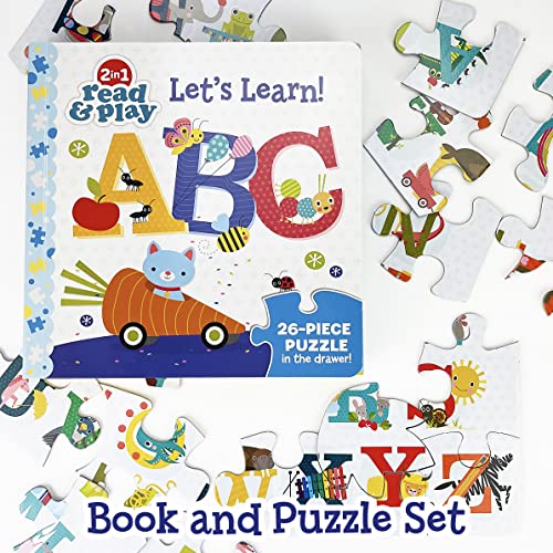 Let's Learn! ABC Board Book and 26 Piece Big Jigsaw Alphabet Puzzle for Preschoolers and Toddlers Ages 2+; (Read, Play & Learn) (2 in 1 Read & Play)