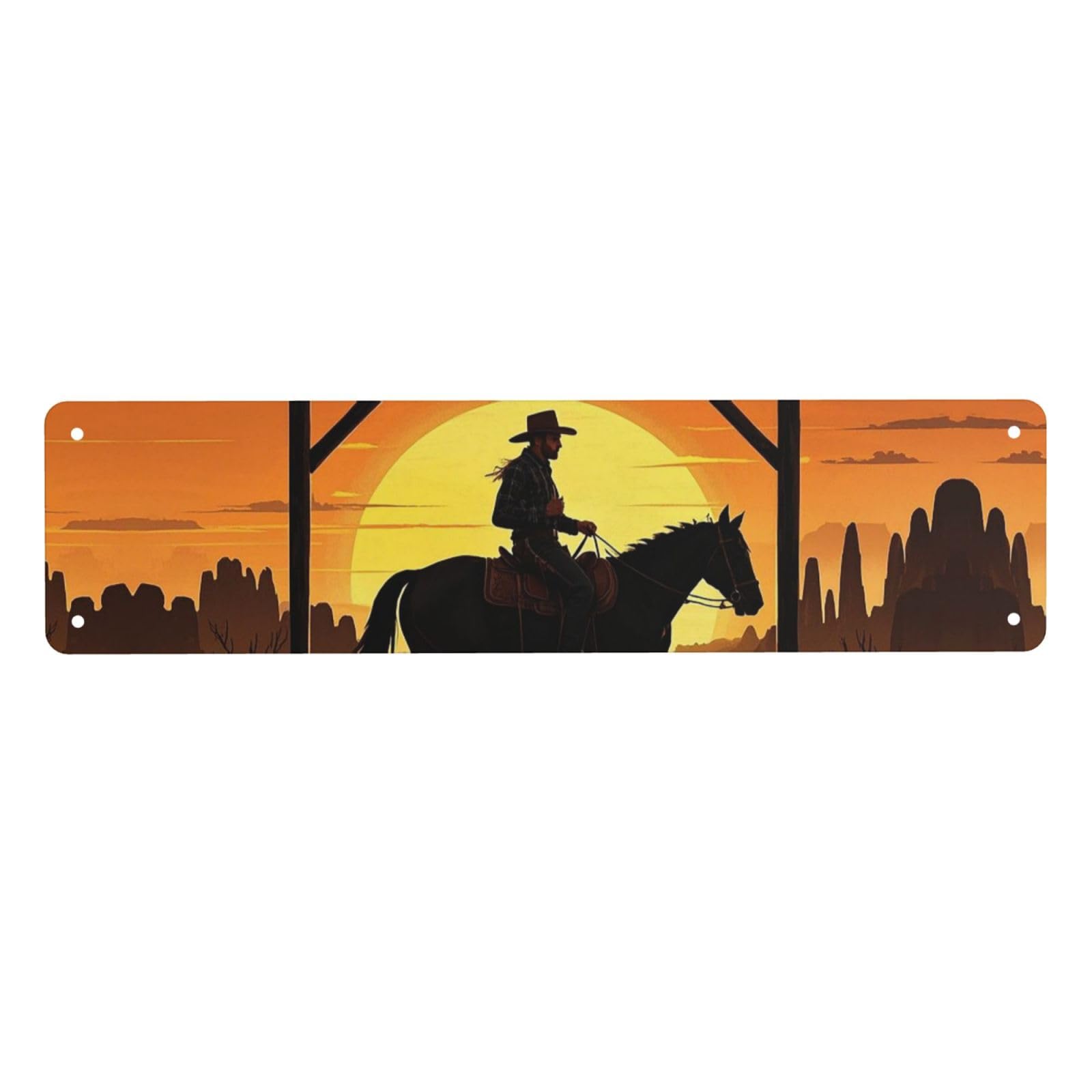 Vintage Metal Tin Signs Retro Garage Signs Stylish Wall Art Plaques for Home Decor Unique Poster 4x16 Inch Cowboy Riding Ranch Desert Metal Sign Outdoor Wall Decorations Gifts