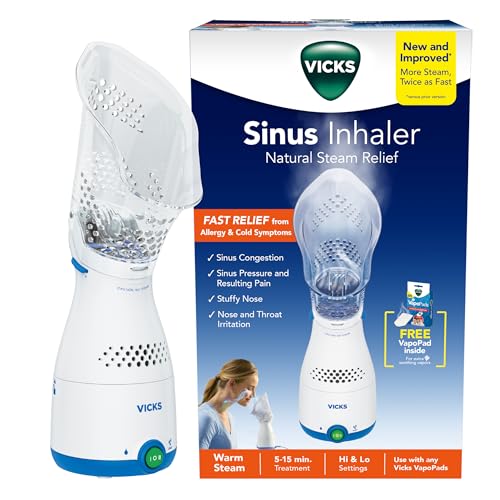 Vicks Sinus Inhaler, New & Improved Non-Medicated Steam Inhaler for Sinus Relief, Allergies, Congestion & Colds, Vocal Steamer, Soothes Nasal & Throat Passages, Works with VapoPads (1 Included)