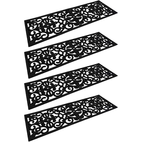 BURI 4X Gummi Stufenmatten in Gussoptik 76,3 x 25,5cm - Treppenstufen Matten Stufenmatten innen und außen - Gummimatte rechteckig in schwarz