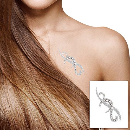 BMC Silver Glitter and Rhinestone Sticker Transfer Temporary Tattoo-Sexy Curves