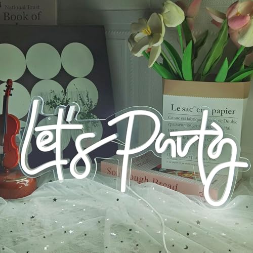 Image of Let's Party Neon Sign, LED Neon Lights for Bedroom Wall Decor, Art Decorative Lights for Bachelorette Party, Engagement Party, Birthday Party, Living Room, Gamer Room Decor Aesthetic (White) | Art Decorative Lights for Bachelorette Party, Engagement Party, Birthday Party, Living Room, Gamer Room Decor Aesthetic