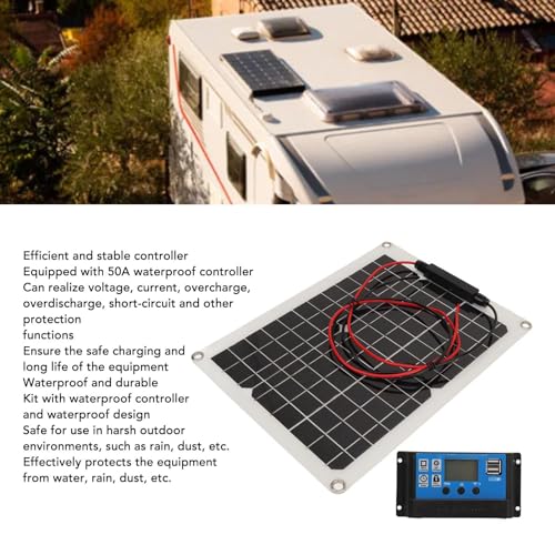 Kit de Panel Solar, Cargador Solar Impermeable de 15W con Controlador Cargador de Batería Solar para Coche Automotriz