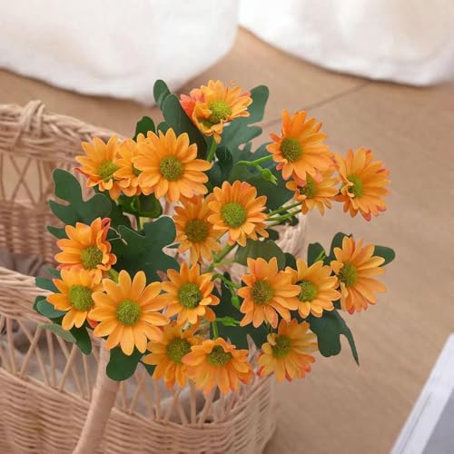 Image of Art Street Artificial Orange Flowers Bunch |Daisy Flowers for Home | Living Room, Decor |Christmas Day, New Year, 7 Head 21 Flowers| Pack of 2|Size 13 INCH, (Without Vase)