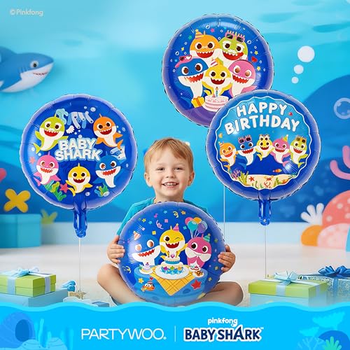 Image of PartyWoo Baby Shark Family Foil Balloons 13pcs Baby Shark Family Blue Round Star Mylar Happy Birthday Banner Letter Balloons for Boys and Girls Under the Sea Kids Birthday Party Decorations
