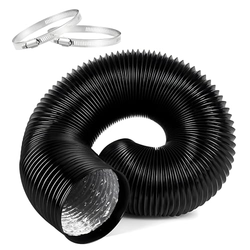 Image of iPower Flexible 4 Inch 16 Feet Aluminum Ducting 4 Layer Protection Dryer Vent Hose for HVAC Heating Cooling Ventilation and Exhaust, 2 Clamps Included, Black