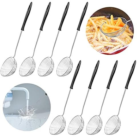 8 Set Küchensieb Set Edelstahl mit Griffen Feinmaschig Schöpflöffel Schaumlöffel Abseihlöffel Kescher Cover