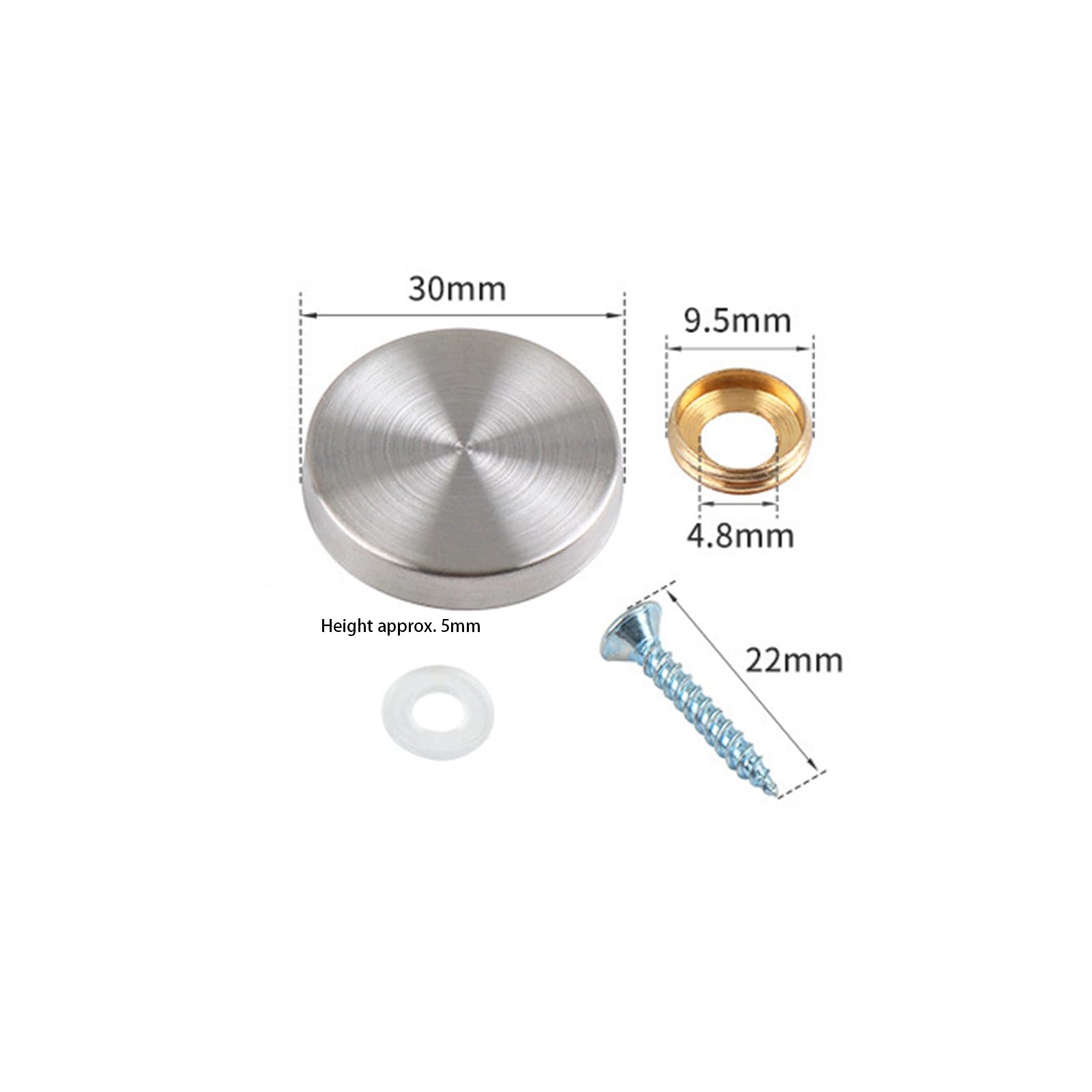 12PCS Mirror Screws Cap Sliver,Stainless Steel Screw Cover Cap 30MM,Mirror Nails with Decorative Caps For Bath Plates,Tables,Wardrobes,Furniture - Image 2