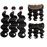 WENYU Brazilian Virgin Body Wave 3 Bundles with Frontal Closure100% Virgin Body Wave Human Hair Weave Weft Extensions with 13x4 Lace Frontal Natural Color(18 20 22+16Frontal)