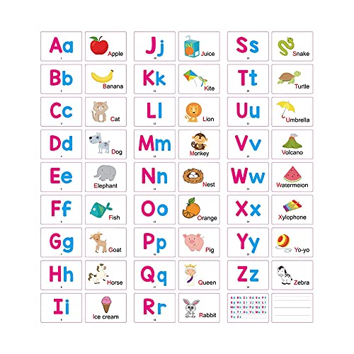 Svance Alphabets Flash Cards for Toddlers - 27 Cards with Pictures Words Fun Learning Educational Flashcards, Toddler Preschool Learning Toys for Kindergarten, Preschool with Ring