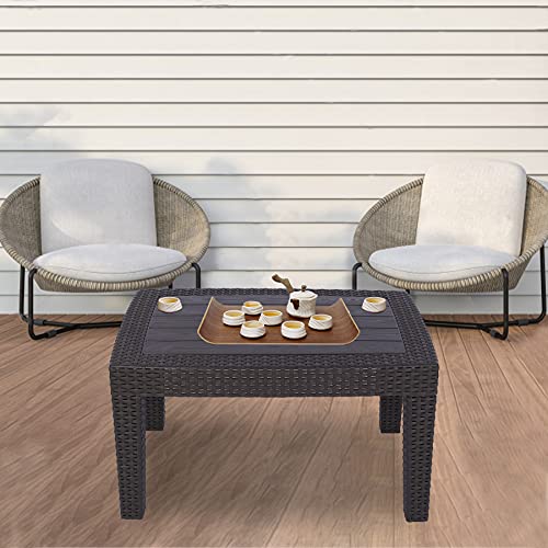 Varbucamp Rattan Outdoor Coffee Tables For Patio, Sturdy Rectangular Faux Wicker Patio Table, Easy To Assemble With Plastic Legs, Brown #TOP2