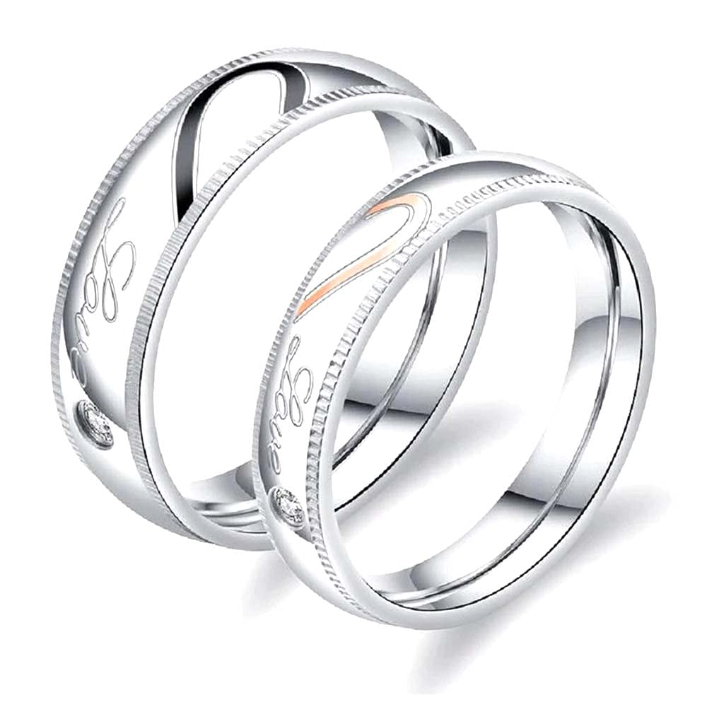 Duo Heart Love Inlaid Couple Ring for Lovers in Silver Stylish for Men and Women-image-43