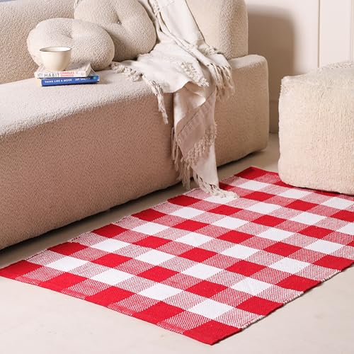 Tapete decorativo rojo y blanco 3x5 pies HOMEMONDE