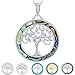 Sterling Silver Created Opal, MOP or Abalone Tree of Life Circle Pendant 18