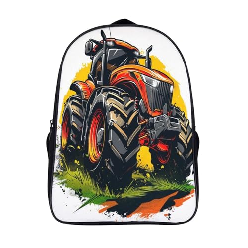 Mochila Para Niños con diseño de tractor, pecho 3D y capa plegable de 40x28x16cm para la escuela