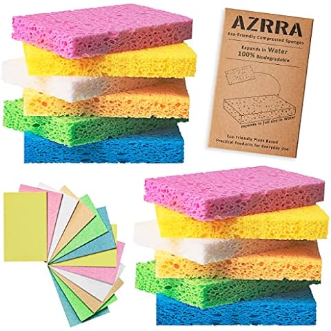 Multi-Use Cellulose Compressed Sponges, Scratch-Free Cleaning Scrub Sponges for Face Scrub, Dishwashing, Kitchen, Bathroom, DIY Crafts and More (12 Pack) Cover