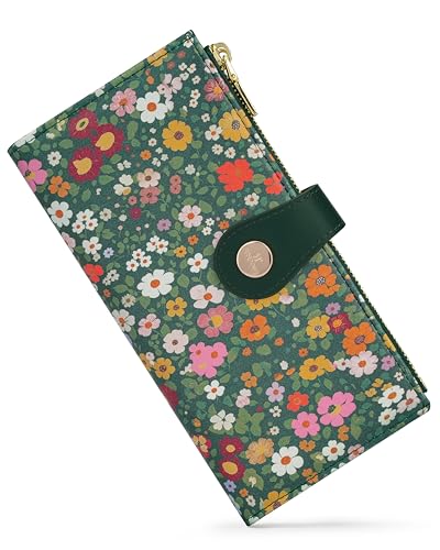 Image of Floral Women's Slim Wallet,Thin RFID Card Holder with Zipper Pocket | 12 Slot Wallet Organizer, Large Capacity, Vegan Leather, Coin Purse, Cash Compartment, Travel Wallet, Women Gift
