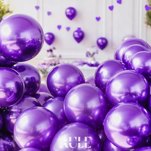 Image of AULE 50Pcs Metallic 12 Inch Dark Purple Chrome Helium Shiny Balloons | Chrome Helium Shiny Latex Balloon Happy Birthday Graduation Gender Reveal Wedding Carnival Decoration