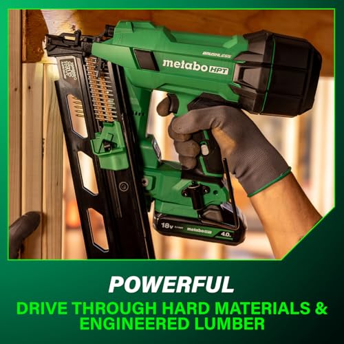 Image of Metabo HPT 18V MultiVolt Cordless 21 Framing Nailer Kit, 3-1 /2 inch Plastic Strip Framing Cordless Nailer, Power Tool with 4.0Ah Lithium Ion Battery, Drives 2 inch to 3-1 /2 inch Nails, NR1890DRA