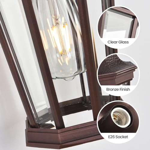 Image of Outdoor Wall Lantern 16'' Brown Aluminum Outdoor Wall Light Fixtures