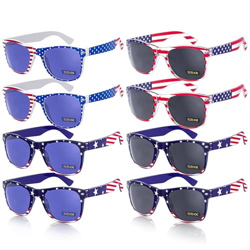 Roberly 8 Pairs American Flag Sunglasses, 4th of July Sunglasses Accessories for Women Men Teens Patriotic Party Favors Supplies 4th of July Independence Day Memorial Day Decorations
