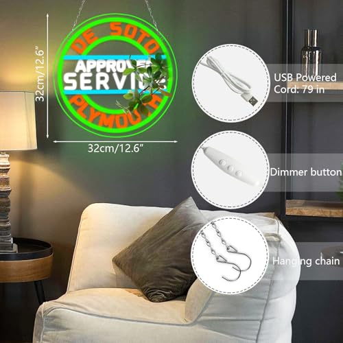 Image of WonderfulLife De Soto Approved Service Plymouth Vintage Classic Car or Automotive Repair Service Neon Sign,Dimmable Led Lights for Garage,Bright and Eye-Catching Wall Art.