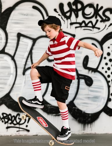 Image of COSLAND Boys' Striped Polo Shirt, Cotton Short Sleeve Shirt, X-Small-Large