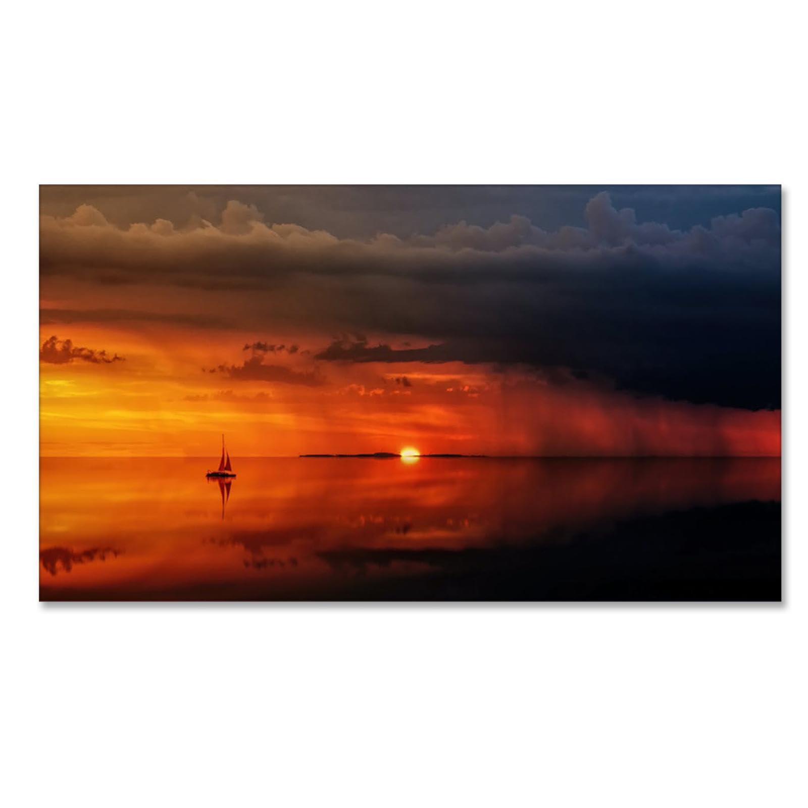 GRASKY Strand sonnenuntergang bild sonnenuntergang bild auf leinwand wandbilder landschaftsbilder mit rot Leinwandbilder Das Meer, das Boot Wohnzimmer Deko Kunstdrucke 70X126cm(28x50in) Rahmenlos