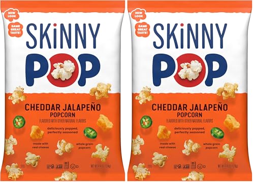 Image of SkinnyPop Cheddar Jalapeno, 4.4oz Grocery Size Bags, Skinny Pop, Healthy Popcorn Snacks, Gluten Free (Pack of 2)