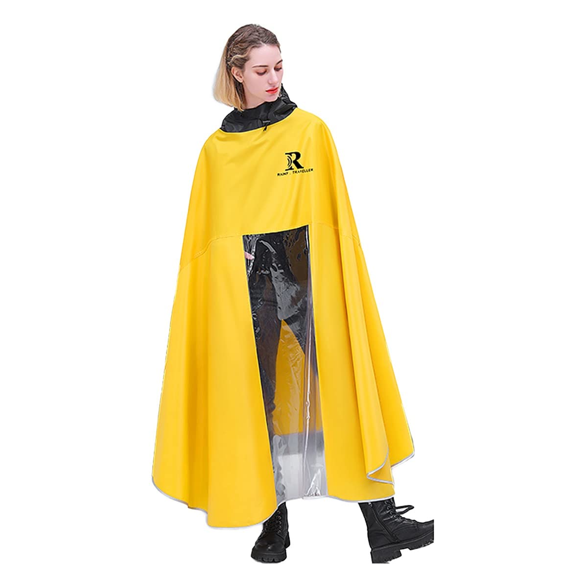 Peleryna przeciwdeszczowa rowerowa Poncho na rower E-Bike Pokrowiec na hulajnogę Pojedyncze wiatroszczelne Ponczo przeciwdeszczowe z kapturem unisex(Yellow,Medium)