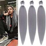Gray Braiding Hair Pre stretched Prefeathered Braiding Hair Extension