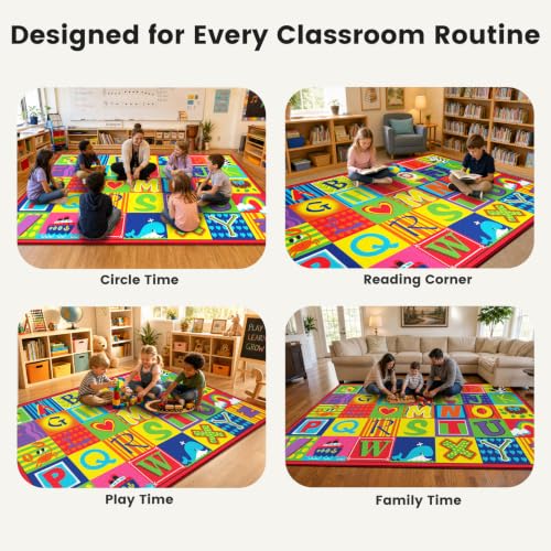 ABCarpet Classroom Rug - 7'6" x 13'1" Large Alphabet Carpet with 24 Seating Spots, Washable ABC Rug for Preschool, Kindergarten, Daycare, Elementary School, Nursery Decor - image 3