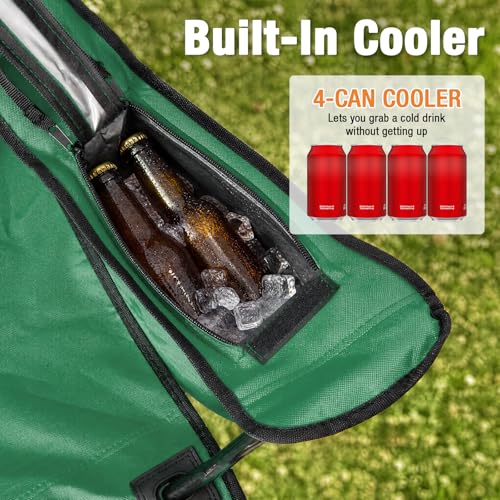 Image of Romswi 2 Pack Camping Chairs, Heavy Duty Folding Chair with 4-Can Cooler Bag, Portable Outdoor Chair with Cup Holder for Lawn, Beach, Fishing, Green