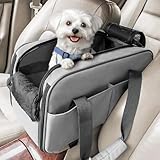 PETSFIT ペットドライブボックス ペットキャリー 両用 コンソール用 小型犬猫用 旅行用 車載用 犬車用ベッド 小型犬 猫 ドライブベッド 飛び出し防止リード付き 助手席 安定 お出かけ 型崩れ防止 おしゃれ 手触り良い 耐用 ライトグレー