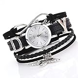 Bywenzai Armbanduhr Uhr Uhren Für Frauen Luxus Silber Herz Anhänger Leder Gürtel Quarz Uhr Damen Kleid Armband Armband Uhr Schwarz