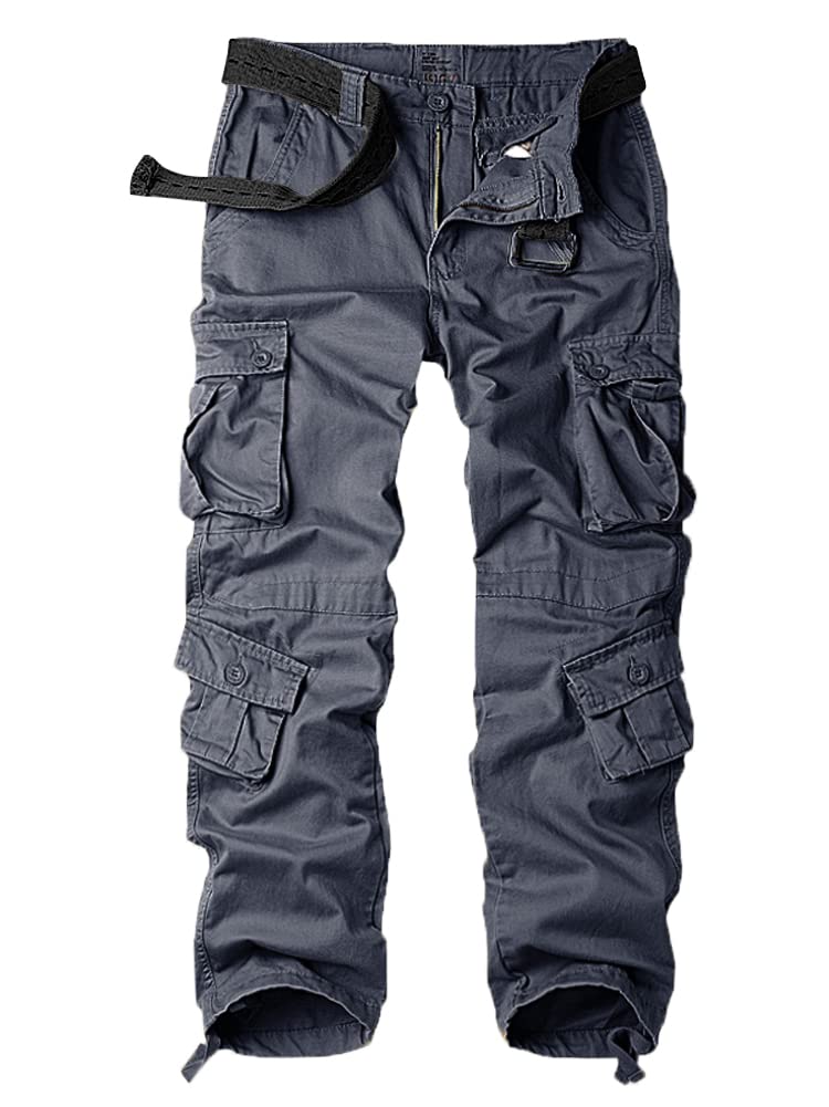 AKARMYMust Way Men's Cotton Casual Military Army Camo Combat Work Cargo Pants with 8 Pockets Gray 34