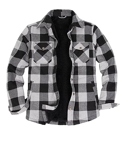 ZENTHACE Men's Sherpa Lined Flannel Shirt Jacket,Long Sleeved Brushed Plaid Flannel Shacket Jackets,Snap Button