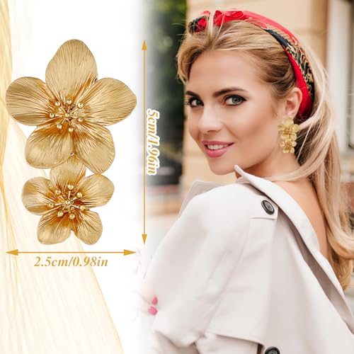 Gold Flower Earrings Double Flower Statement Earring for Women, Large Gold Floral Earrings for Women Boho Jewelry Gift2
