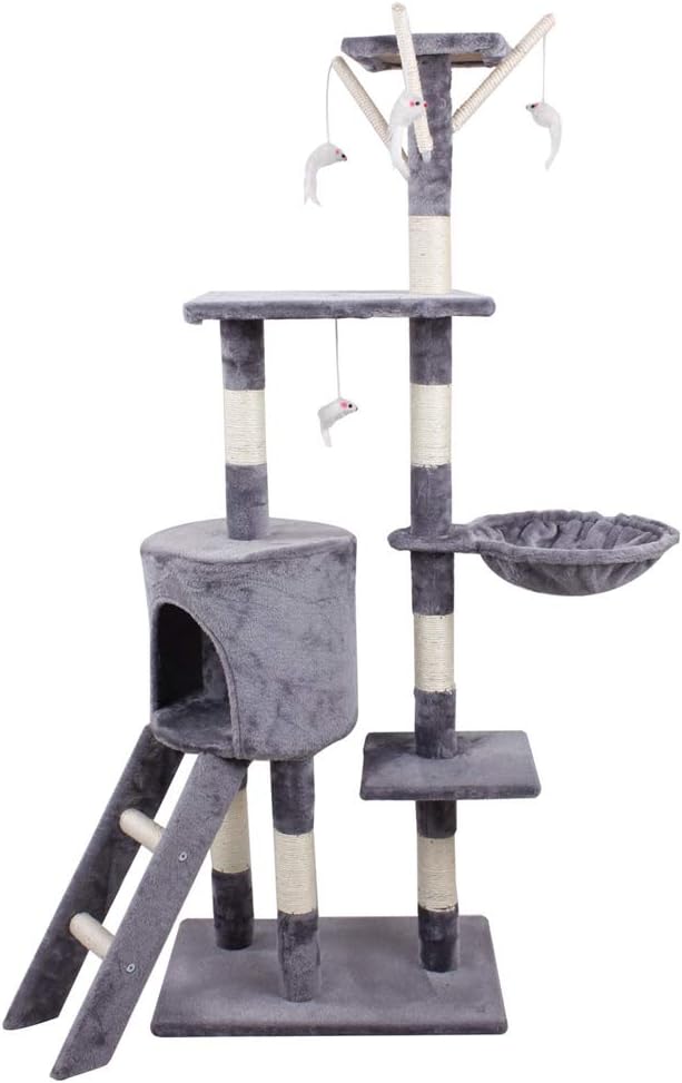 TMZ © 1.4M Height Cat Tree Scratching Climbing Activity Centre Sisal Bed Toys Scratcher Tower GREY