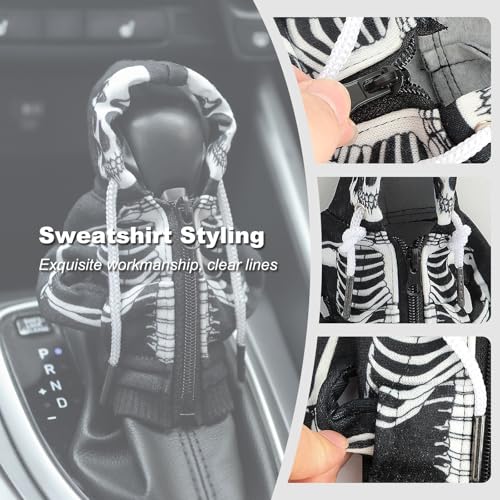 Image of OFBAND Car Gear Shift Cover for Skull Motif,Cool Car Gear Shift Knob Cover with Mini Zip Protects Shifts Knob Car Decor,Funny Gears Shifts Hoodie Car Accessories (Skeleton)