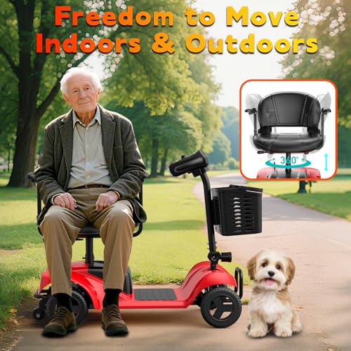 Four-Wheel Electric Mobility Scooter, Senior Mobility Scooter, Foldable, Suitable for Travel, Adults and The Elderly - with Charger and Basket